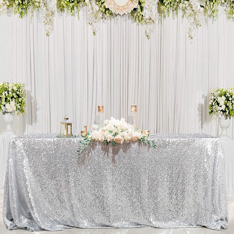 B.Cool B-COOL Sequin Tablecloth Glitter Table Drape 90x90 inch Square Silver Sequined Table Cloth for Wedding Thanksgiving Tablecloth Christmas Sparkle Tablecloth - Image 4